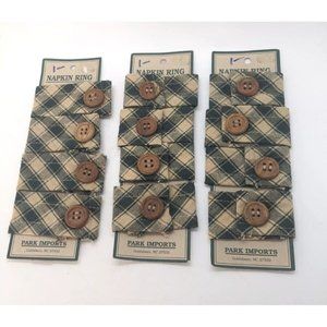 Fabric Napkin Holders Set Of 12 Green Country Plaid Wooden Buttons Cottagecore
